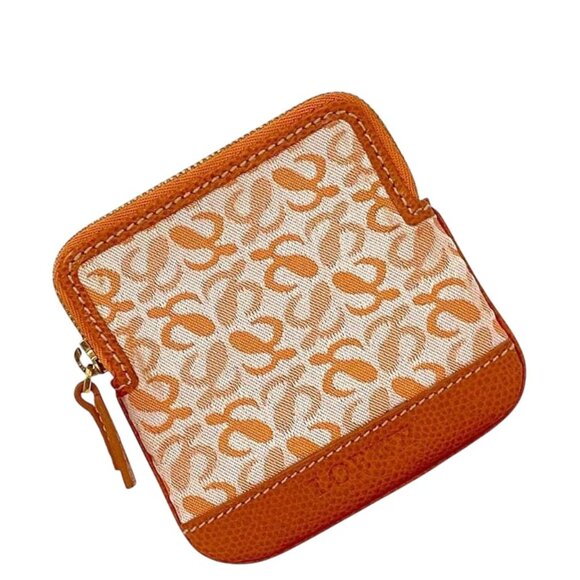Loewe Coin Case Orange Anagram Coin Purse Canvas Leather
